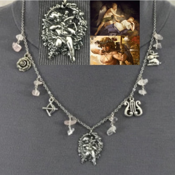 Hand Crafted Jewelry - "Eros: God of Love" Cupid Greek Roman Mythology Handmade Necklace, Bow & Arrow